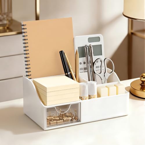 HBlife Acrylic Desk Organizer with Drawer, Pen & Pencil Holder, Multifunctional Desktop Caddy for Office Supply and Organization (White, 2 Pack) - Image 6
