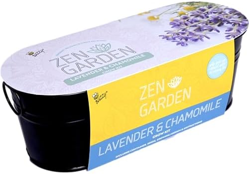 Buzzy Seeds Chamomile & Lavender Zen Grow Kit, Metal Windowsill Planter - Image 2