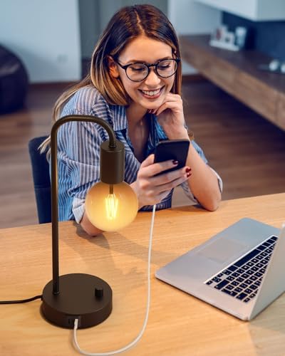 ONEWISH Industrial Table Lamp with 2 USB Port, Fully Dimmable Nightstand Bedside Lamps for Bedroom,Desk Lamps with 2700K Black Gradient Bulb for Reading Living Room,Office - Image 6