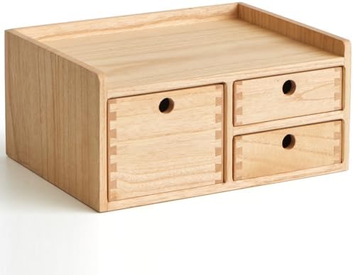 KIRIGEN Wooden Desk Organizer with 3 Drawers and Top Tray Natural DT1D3C-NA by KIRIGEN