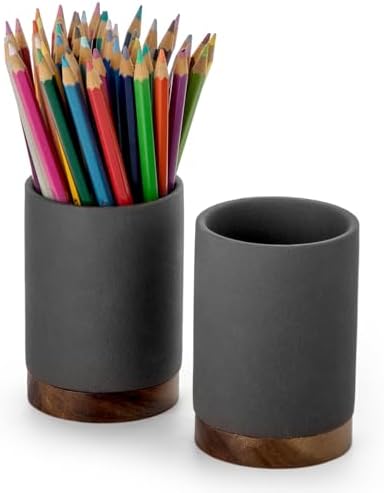 Ceramic Pen Holder for Desk, Pencil Cup, (Dark Grey, Set / 2) by Officepal