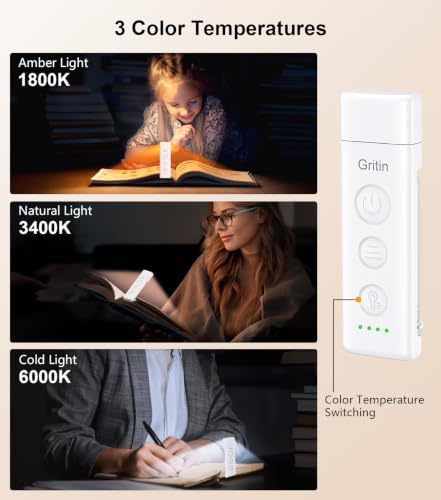 Gritin Book Light Rechargeable, Clip on LED Reading Light for Books in Bed - Image 3