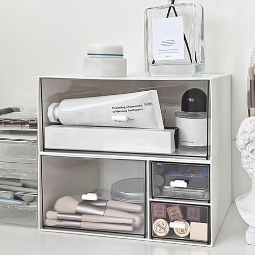 Desk Drawer Organizer, Stackable Storage Drawers, Plastic White Desk Organizers Great for Makeup Storage Bathroom Organization Accessories Etc - Large 1 Drawers (White) - Image 2