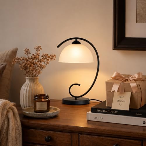17.5inch Modern Bedside Table Lamp with Frosted Glass Dome Shade - Image 3