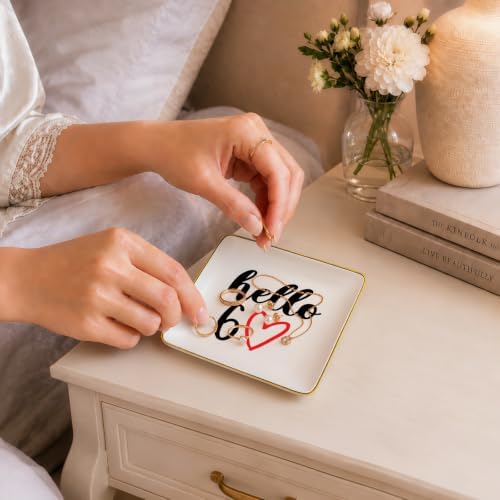 Topthink Hello 60 - Ceramic Jewelry Holder Ring Dish Trinket Tray - Funny 60th Birthday Gifts for Women Boss,Wife,Sisters,Bestie,Best Friends,Co-workers - Turning Sixty Present - 60 Years Old Gift - Image 2
