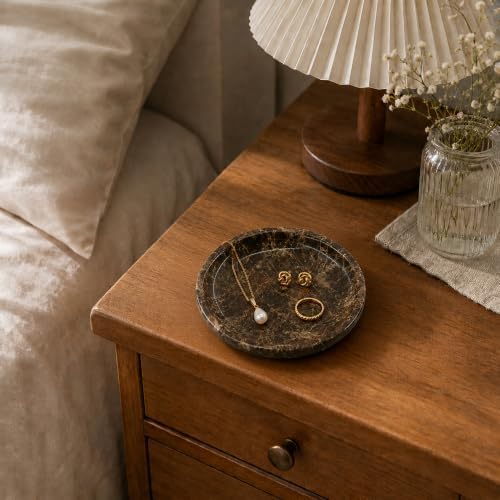 Small Natural Marble Jewelry Tray Key Plate Holder Dish Trinket Decor Catch All Bowl for Ring Earring Stone Gift for Women Daugther,Dark Brown,5.5" - Image 3