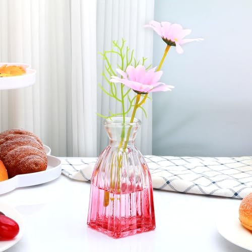 Glass Bud Vases Set of 4, Small Pink Flower Vases for Wedding Centerpieces - Image 5