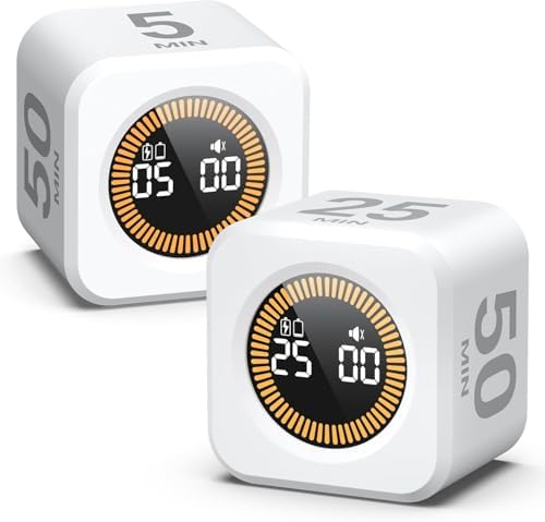 2 Pack - KADAMS Pomodoro Cube Timer Productivity Visual Timer - 5/10/25/50 Min Rotating Countdown (2, White) by KADAMS