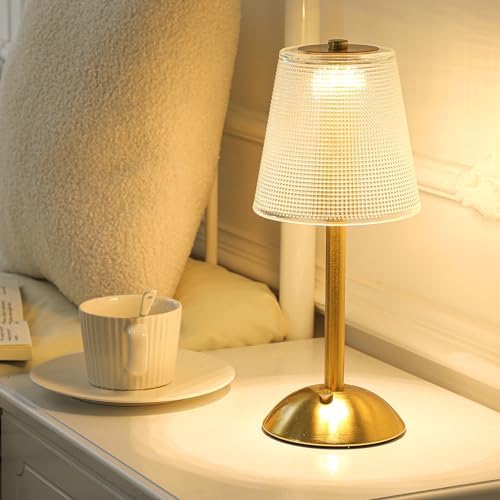 Liliful 2 Pcs Cordless Table Lamp LED Touch, Gold, Retro Style - Image 5