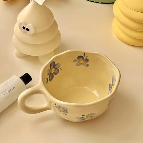 Creative Cute Coffee Mug Floral Ceramic Coffee Mug Flower Cute Cup for Women Girl 8.5oz Handmade Hot Chocolate Mugs for Latte Milk Tea Valentine’s Day Mother’s Day Birthday Christmas Gift(Blue) by KOUHTIKA