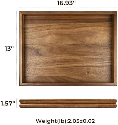 HILLSPRING Acacia Wood Ottoman Tray with Raised Edges, 17" x 13" - Image 4
