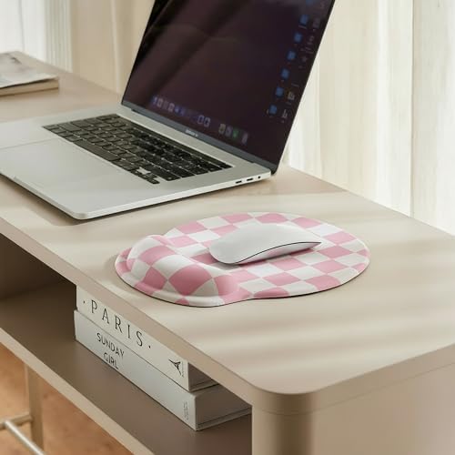 Ohocut Pink Checkered Mouse Pad with Gel Wrist Rest, Wrist Support, Ergonomic Desk Accessories for Girls Women, Office Laptop Gaming Decor, Cute Aesthetic Trendy Check Design - Image 7