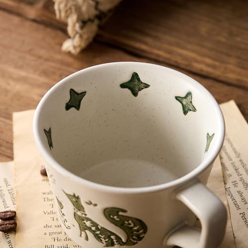 12 oz Vintage Ceramic Coffee Mug Set of 4 - Handmade Stoneware Pottery Countryside Farmhouse Fall Autumn Tea Mugs with Big Handle for Latte,Cocoa,Dishwasher & Microwave Safe Cups (Animals) - Image 5