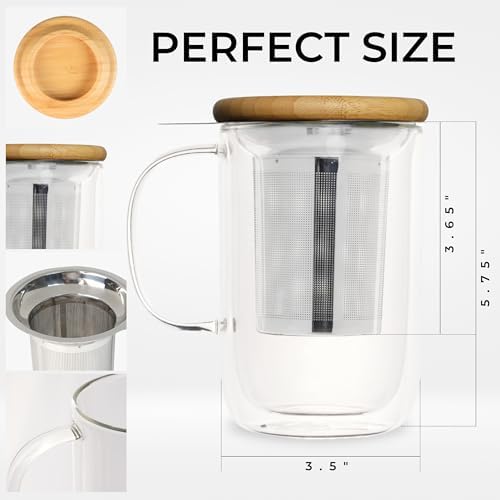 Tealyra - Venus - Tea Cup Infuser - 16-ounce - Double Wall Glass Mug with Lid and Stainless Steel Basket - Perfect Loose Leaf Tea Steeping - 480ml - Image 5