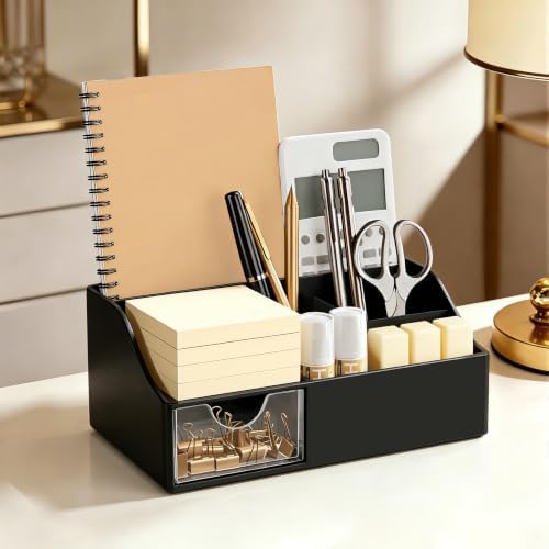 HBlife Acrylic Desk Organizer with Drawer, Pen & Pencil Holder, Multifunctional Desktop Caddy for Office Supply and Organization (Black) - Image 6