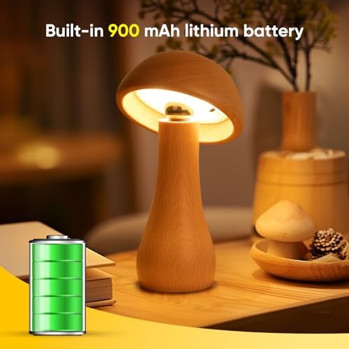 Mushroom Lamp Set of 2, Portable Touch Switch Cordless Bedroom Lamps Set of 2, Rechargeable Battery Operated Night Light, Stepless Dimming, 360 Degree Rotation Table Lamps for Ideal Gifts - Image 6