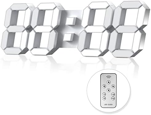 15" 3D LED Digital Wall Clock, Large Decor Wall Clock, White by HOME