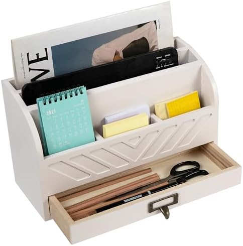 Solid Wooden Desk Drawer Organizer Desktop File Sorter,Desktop Mail Organizer with Handle For Office Supplies,Office Desk Accessories & Workspace Organizers for Home Organization (white) - Image 2