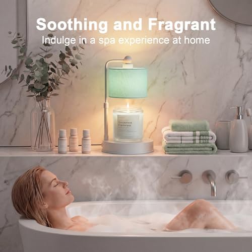 Candle Warmer Lamp with Timer, Dimmable Candle Wax Warmer, Height Adjustable Electric Candle Lamp Warmer with 2 Bulbs, Gifts Idea for Women Her, Mom, Vintage Home Decor for Bedroom-Mint Green - Image 4