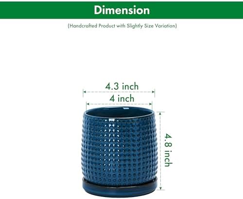 D'vine Dev Beaded Ceramic Pot with Saucer, 4 in, Midnight Blue, 27-C-Z-3 - Image 3