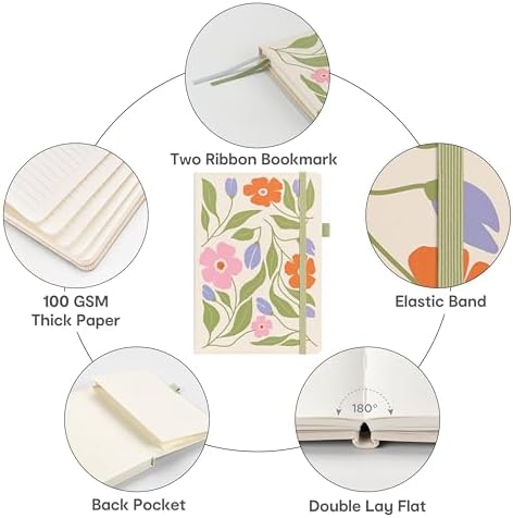 &And Per Se Lined Hardcover Notebook – A5 5.7"x8" College Ruled, 160 Pages, 100gsm Thick Paper – Aesthetic Journal for Women, Gift-Ready Planner, Everyday Writing Notebook (Botanical Floral) - Image 5