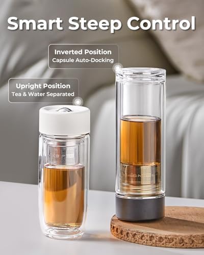 MagnaDrop Tea Tumbler – Double Wall Glass Tea Infuser Cup with Magnetic Steep Control & Bead Switch, Leakproof Travel Mug for Loose Leaf, 12.5oz - Image 3