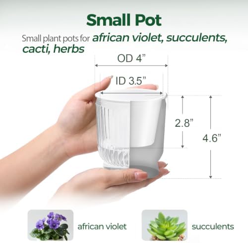 T4U Self Watering Pots for Indoor Plants 4 Inch 4 Pack Planter Clear - Image 2