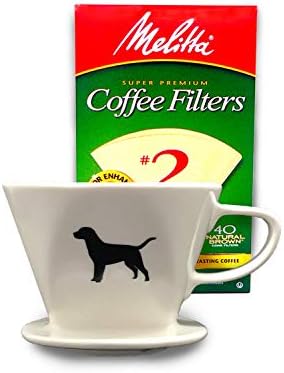 Simply Charmed Black or Golden Lab Coffee Pour Over Single Cup Ceramic Brewer with Melitta Filters 8 to 16 oz Depending on How Much Water/Grounds You Use by SimplyCharmed