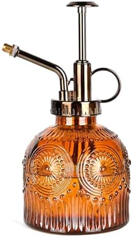 Glass Plant Mister Spray Bottle, 230ML Vintage Plant Spritzer, Succulent Watering Bottle Glass with Top Pump, Small Plants Sprayer Watering Can for Indoor Outdoor House - Brown by VKSG