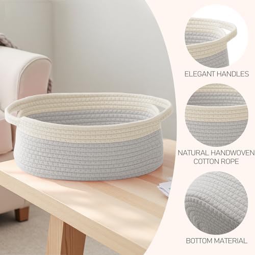 JMvicyroam Small Woven Basket, Empty Gift Basket, White&Grey/1 Pack - Image 3
