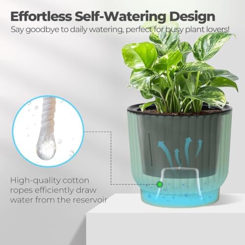 T4U Self Watering Pots for Indoor Plants, 7 Inch 4 Pack Planter Green - Image 3