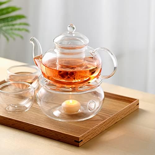 CnGlass 33.8oz Glass Teapot with Removable Infuser,Stovetop Safe Tea Kettle with Glass Tea Warmer 5.3 in/13.5cm Diameter - Image 3