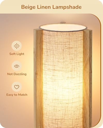 EDISHINE Small Cute Table Lamp, Natural Wood Nightstand Lamp, 13.5", E26 - Image 3