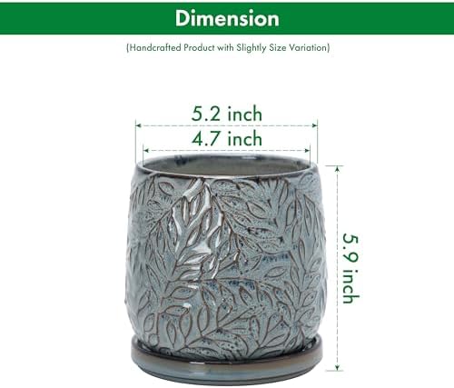 D'vine Dev Embossed Leaves Ceramic Planter, 5 in, Graphite Blue, 27-A-V-9 - Image 3