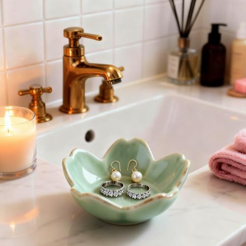 Sage Green Flower Ring Dish Ceramic Jewelry Tray Small Trinket Dish - Image 7