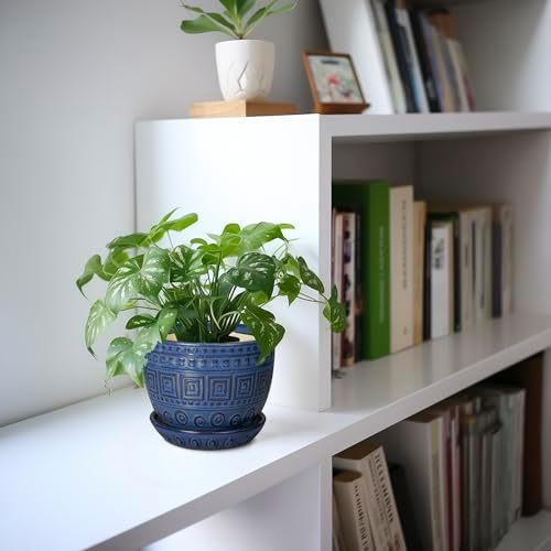 G EPGardening Plant Pots Indoor 5 Inch - Ceramic Pot for Plants with Drainage Hole and Saucer Round Planter Outdoor Modern Flower Pot Home Office Decor Blue - Image 5