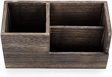 BTSKY Desk Pen Pencil Holder Retro Wood Multi-Function Desk Stationery Organizer Storage Box Pen/Pencil, Business Name Cards Remote Control Holder Office Home Accessories Organizer Vintage Brown - Image 4
