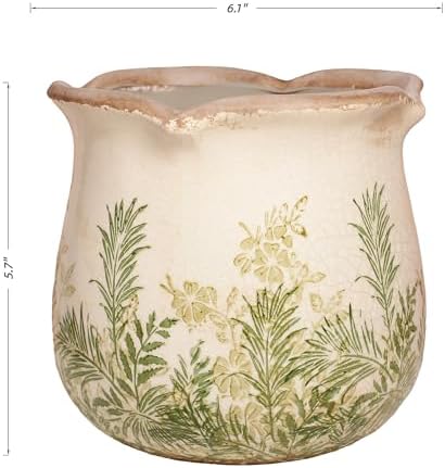 Xiaan Jiaju Cottagecore Ceramic Vase and Planter, 6 Inch Flower Pot with Drainage for Indoor House Plants, Country Cottage Garden Home Decor, Rustic Farmhouse Gift for Plant Lovers - Image 3