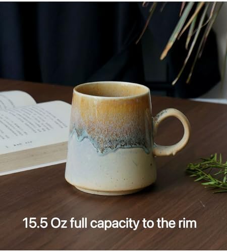 15oz Retro Japanese style Handmade Ceramic Coffee Mug - Unique Vintage Pottery tea cup, Lead-free Artisanal stoneware ceramic tea mug, Dishwasher & Microwave Safe Coffee cup for office and home - Image 2