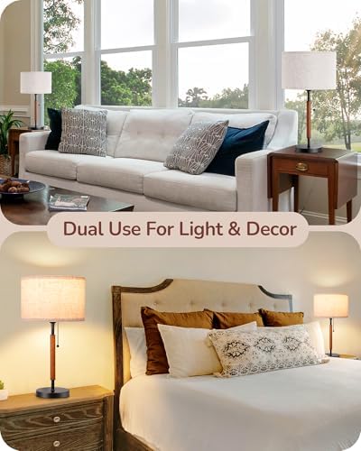EDISHINE Mid Century Table Lamp Set of 2, Pull Chain Switch, Metal Base - Image 4