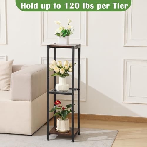 Dipion 3 Tier Pedestal Stand,40 Inch Tall Plant Stand Indoor,Rustic Brown - Image 4