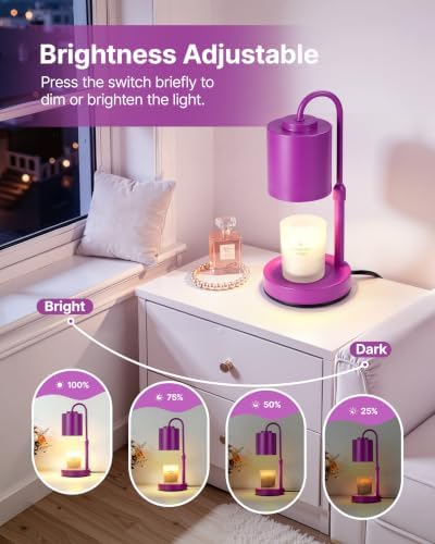 CASTLELIFE Dimmable Candle Warmer Lamp with Timer, Height Adjustable Candle Warmer for Jar Candles, Electric Wax Melt Warmer for Home Decor House Warming Gifts, Birthday Gifts for Women,Purple - Image 3