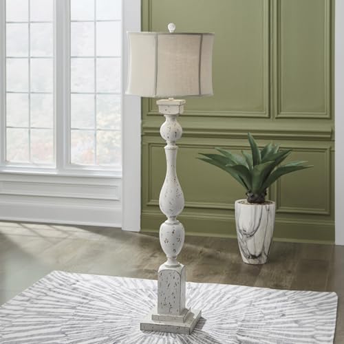 Signature Design by Ashley Madsbrook Vintage Polyresin Floor Lamp with 3-Way Switch, White & Light Brown - Image 2