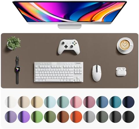 Aothia Faux Leather Desk Mat - Large Mouse Pad, Non-Slip PU Leather Blotter, Waterproof Writing Surface for Office and Home (Coffee, 42" x 17") by AothiaSimpleNaturalUnique