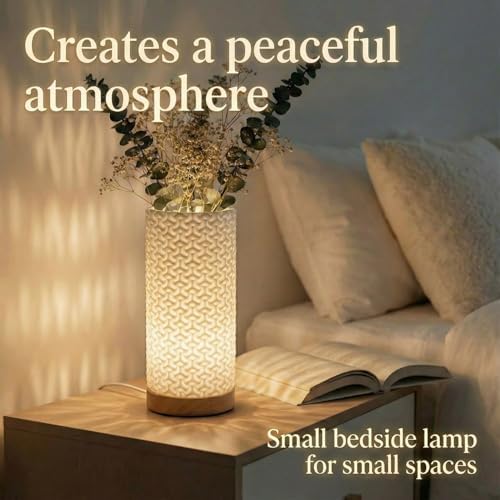Small Bedside Lamp for Nightstand, 3D Printed Mini Table Lamp, 3 Color Temperatures Warm to Cool White, Cozy Small Lamp for Bedroom Dorm Tight Spaces, Ash Wood Base, 8.8 Inch Tall - Bubble - Image 3