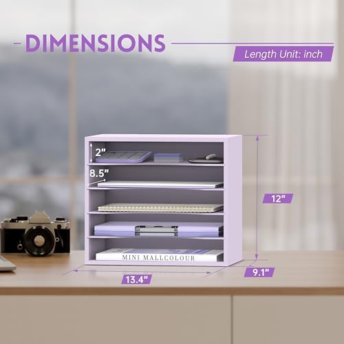 5 Tier Wood Desk Organizer, Paper Organizer for Desk, Purple - Image 3