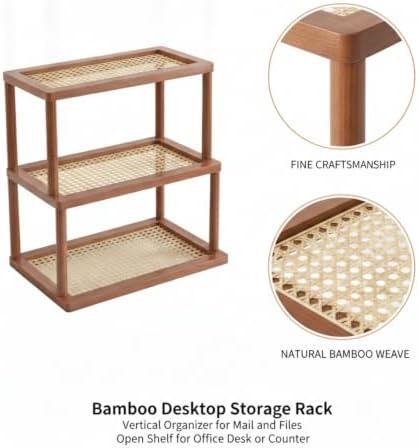 Natural Bamboo Desktop Organizer Rack - Vertical File & Mail Holder for Office Desk, Kitchen Counter, or Entryway Table - Image 6