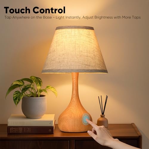Touch Table Lamp for Bedroom Set of 2, 3-Way Dimmable Bedside Lamp for Nightstand, 17” Rustic Metal Desk Lamp with Linen Shade for Living Room, Kids Reading, Dorm, Home Office Decor, Bulb Included - Image 2