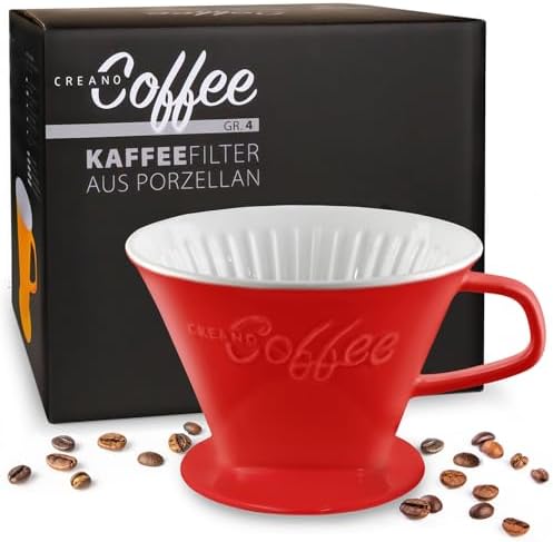 Creano Porcelain Coffee Dripper Red - Ceramic Cone Brewer - Pour Over Coffee Maker for Filter Bags Size 4 - Easy Manual Brew for pure Taste - also for Camping, Hiking by Creano