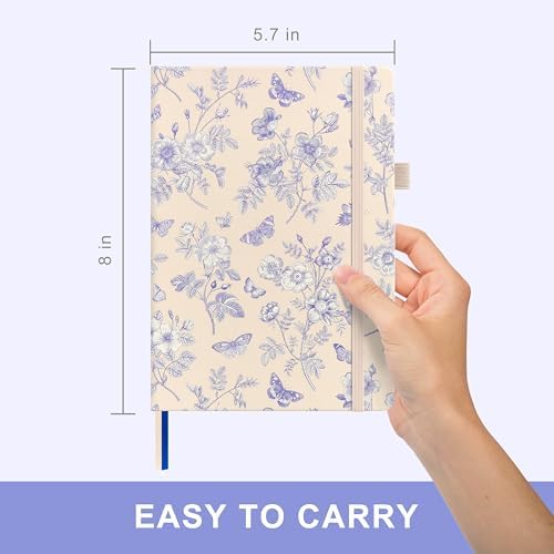 &And Per Se Dotted Journal Notebook, A5 Hardcover Aesthetic Dotted Notebook – 160 Pages 100gsm Thick Dot Grid Paper, 3 Sticker Sheets – Gift-Ready Journaling Kit for Women (Blue Flowers) - Image 2